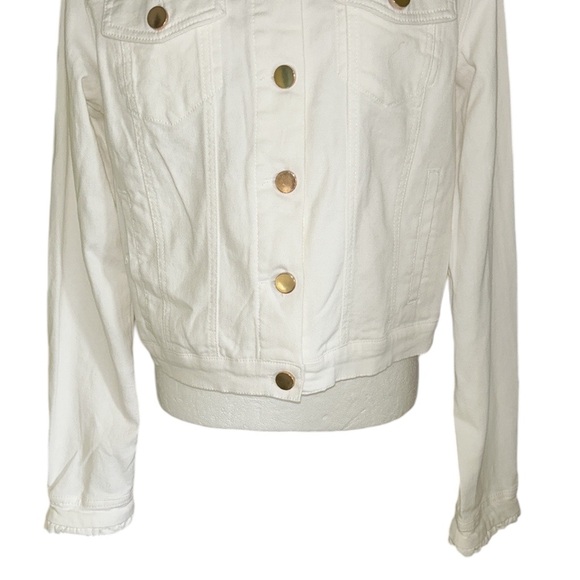 Draper James White Denim Ruffle Trim Cropped Jean Jacket - L - Picture 8 of 15